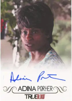Signed Adina Porter Autograph Card featuring a woman in a floral top, True Blood edition