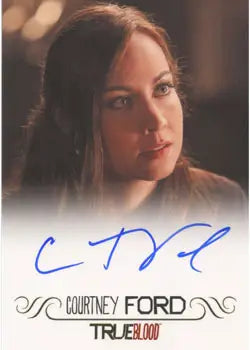 Autographed Courtney Ford portrait on True Blood trading card for collectors