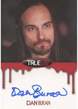 Autograph card of Dan Buran as Marcus Bozeman on a red background