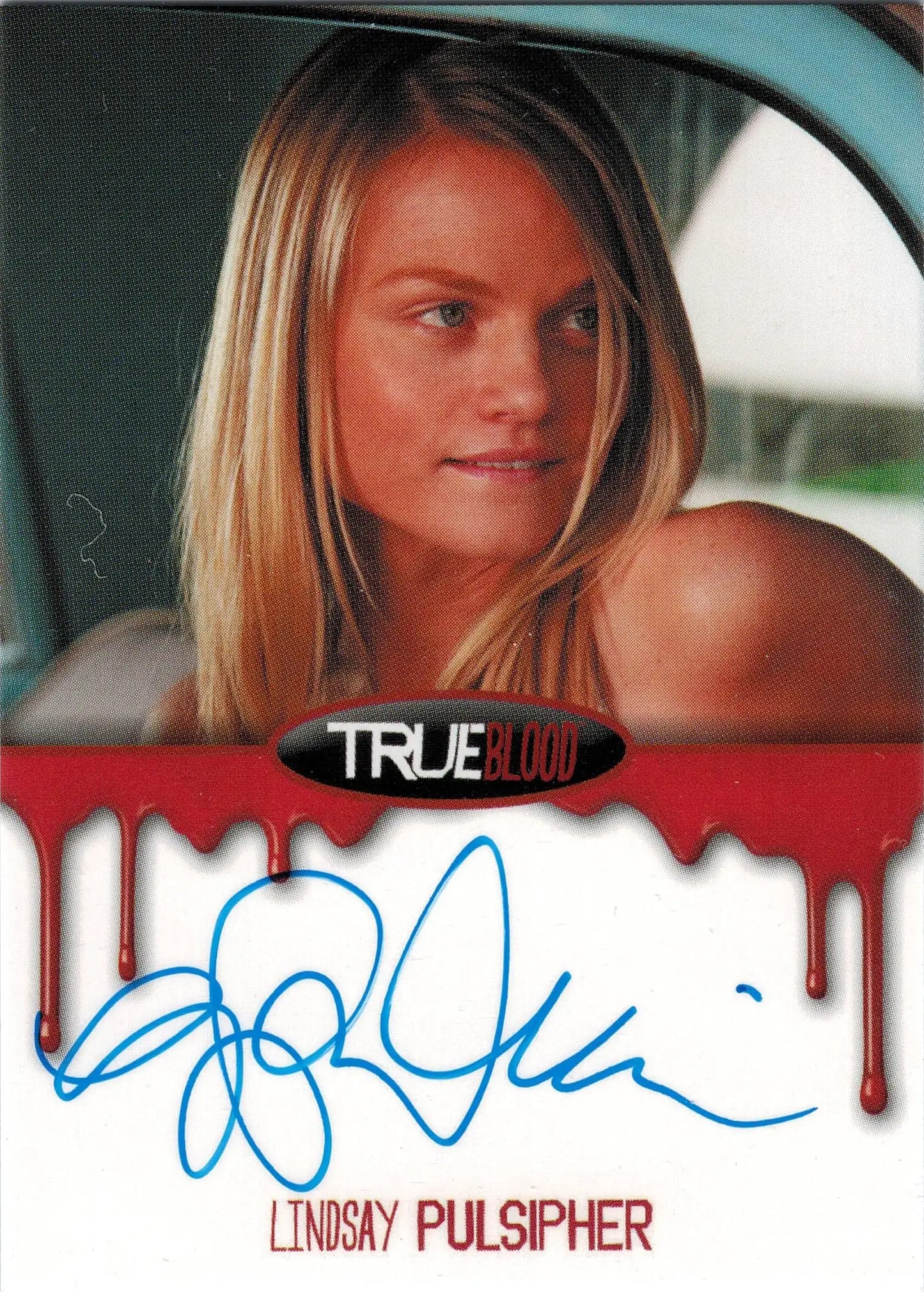 Autographed trading card of Lindsay Pulsipher in a car for True Blood collection