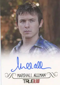 Autographed True Blood trading card of Marshall Allman in a plaid shirt