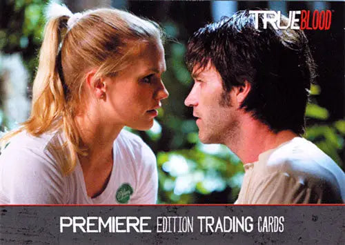 True Blood Premiere Edition P2 promo card featuring characters in intense face-off scene
