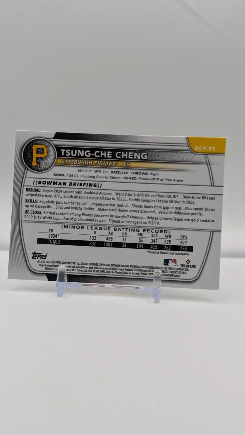 Baseball trading card of Tsung-Che Cheng from Bowman Chrome Prospects 2025 Mojo series