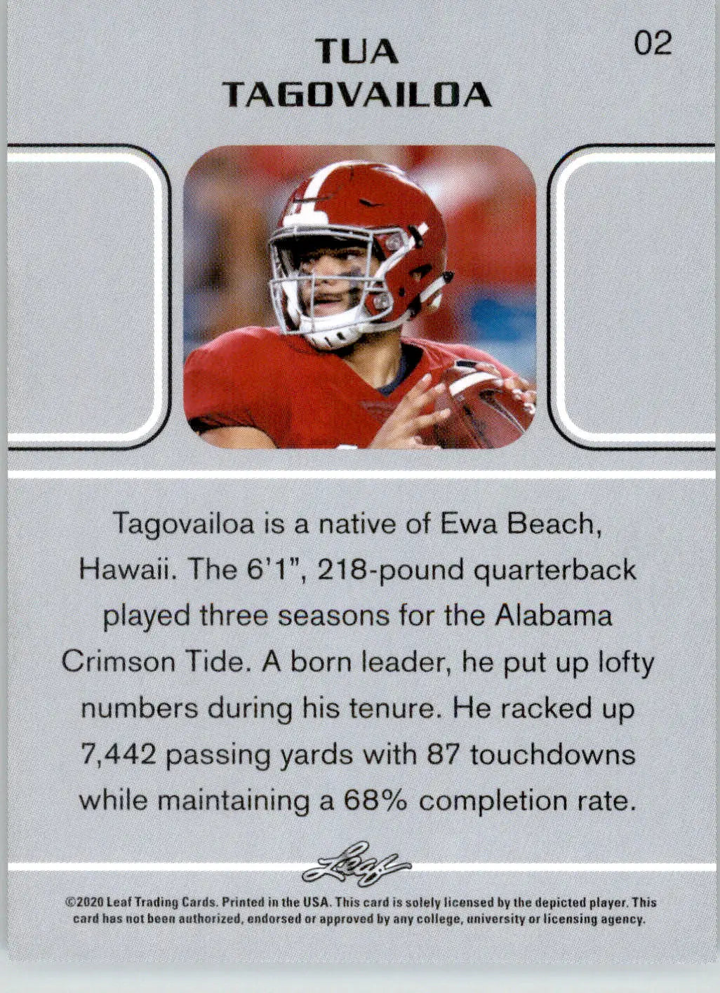 Tua Tagovailoa - 2020 Leaf - #02 - Football - Football Card Single