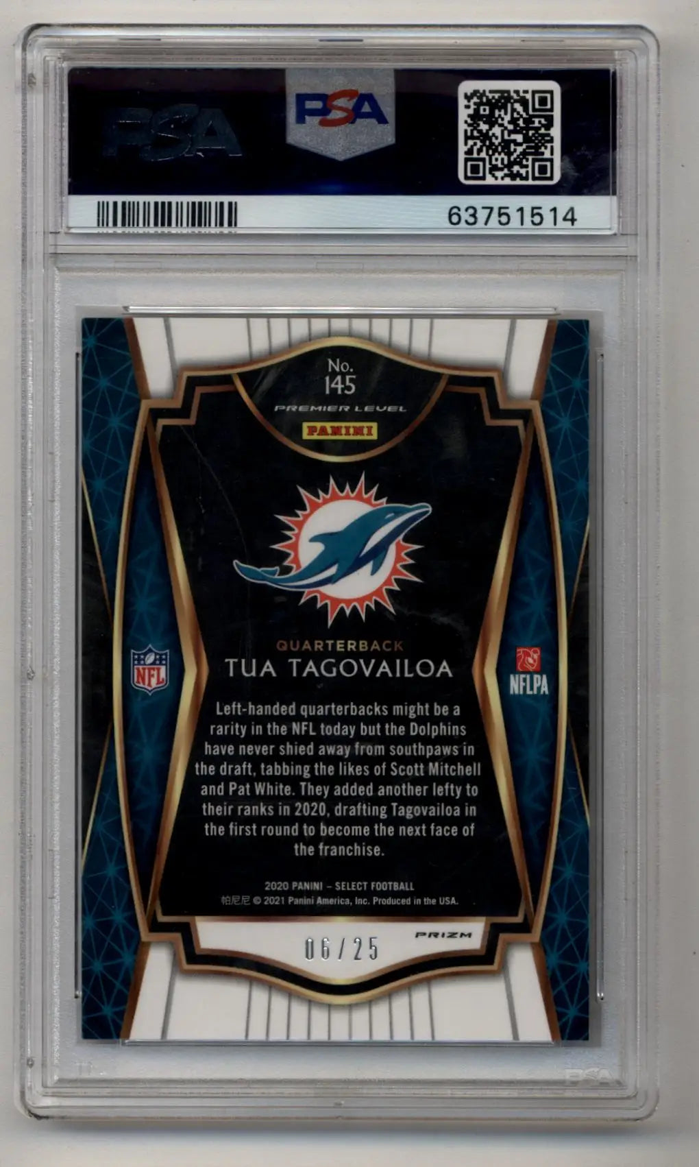 Tua Tagovailoa 2020 Select Blue Disco 06/25 PSA 10 Gem Mint - Football Card Single