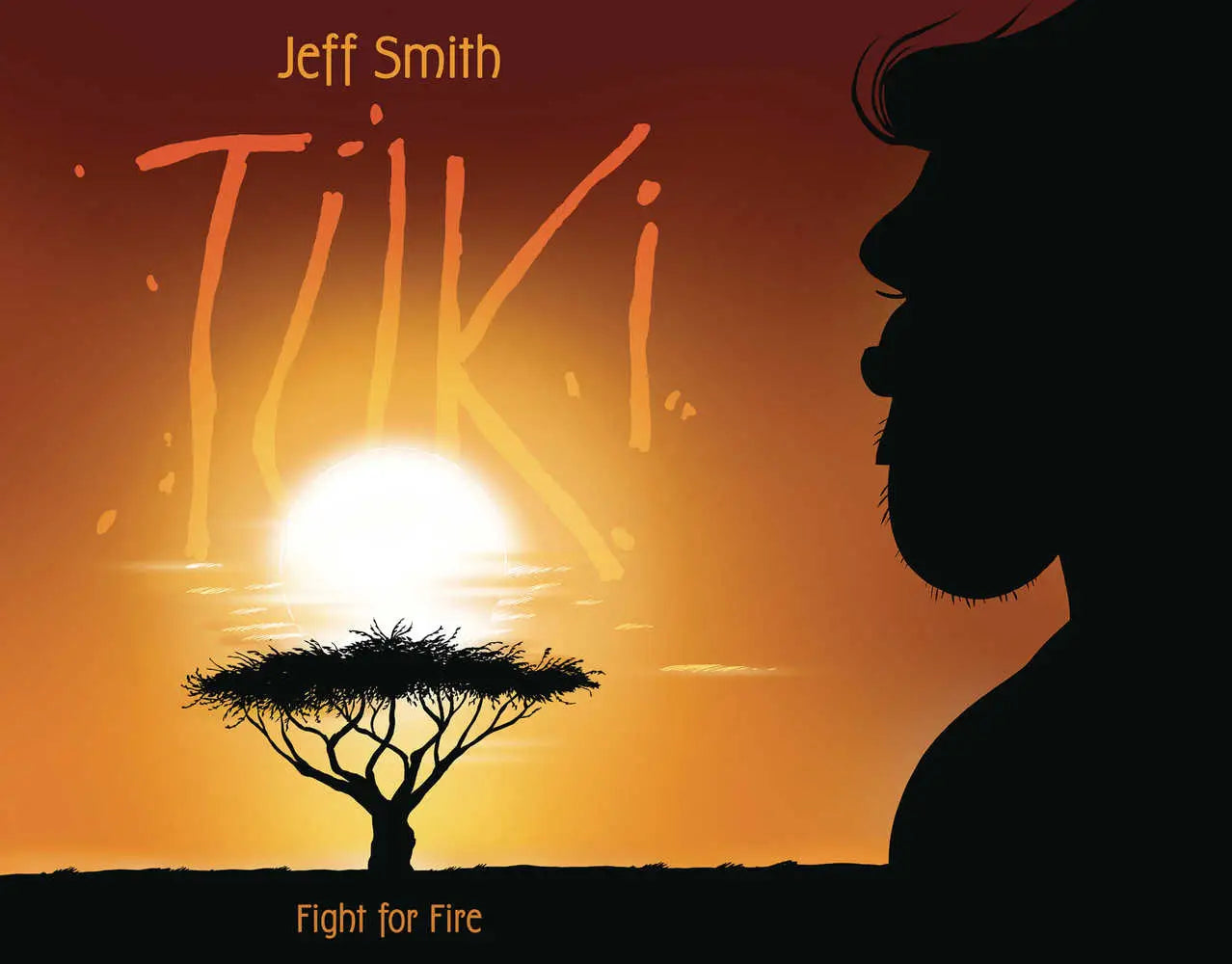 Book cover with silhouetted figure for Tuki Graphic Novel Volume 01 Fight For Fire