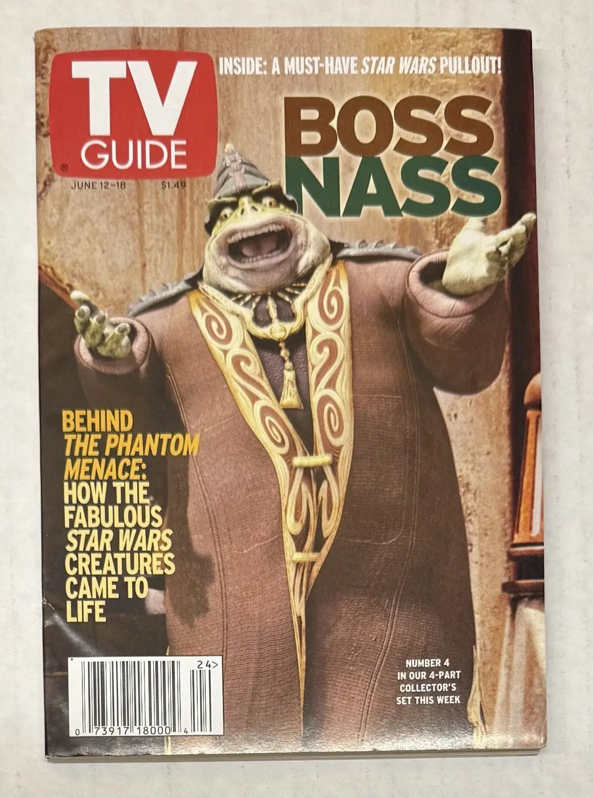 TV Guide Magazine Star Wars Phantom Menace Boss Nass Cover 1999 Pullout. Entertainment Memorabilia