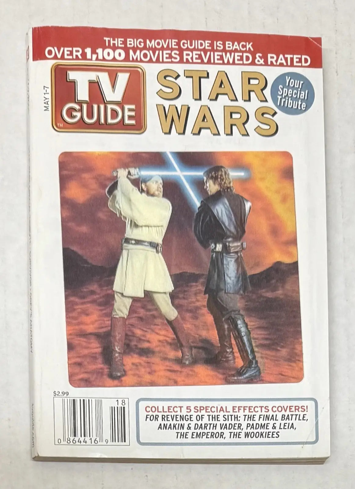 TV GUIDE MAY 1-7 2005 STAR WARS 3D COVER OBI-WAN KENOBI & ANAKIN SKYWALKER DUEL - Entertainment Memorabilia