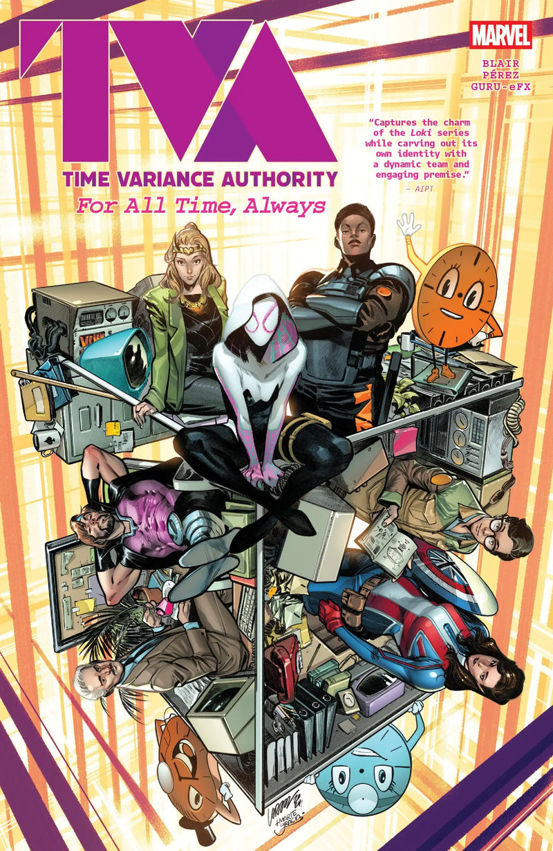 Comic book cover for TVA Time Variance Authority featuring Marvel characters in Tva For All Time Always