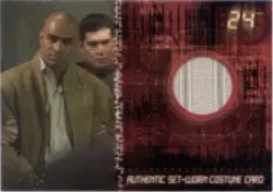 Trading card of two suited men on a red background for Twenty Four Season 4 Costume Card