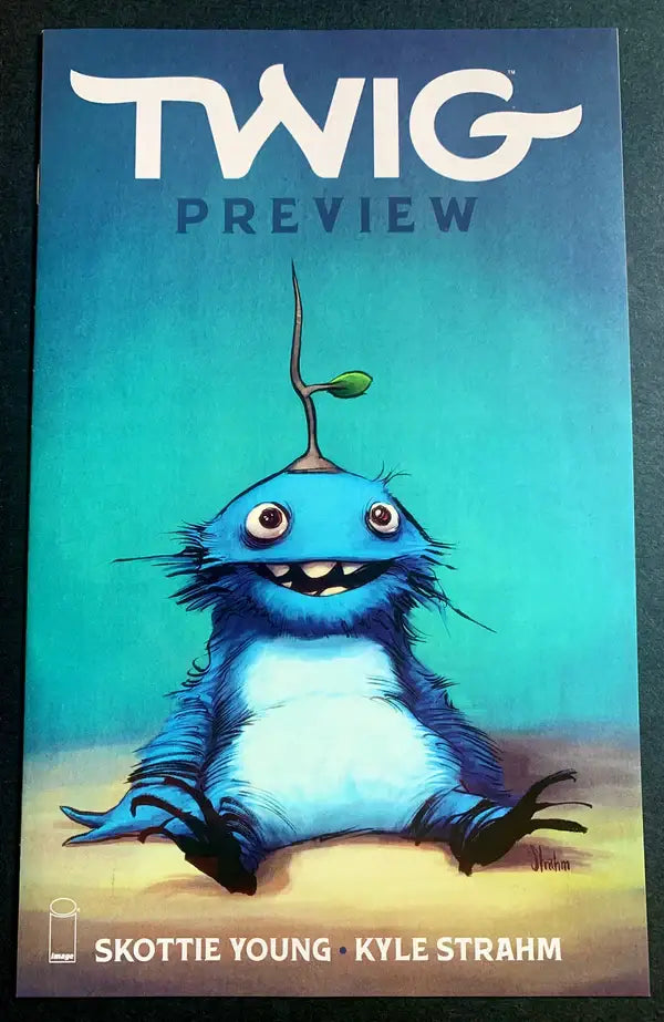 Fuzzy blue monster with plant sprout, featured in Twig Preview Ashcan by Skottie Young