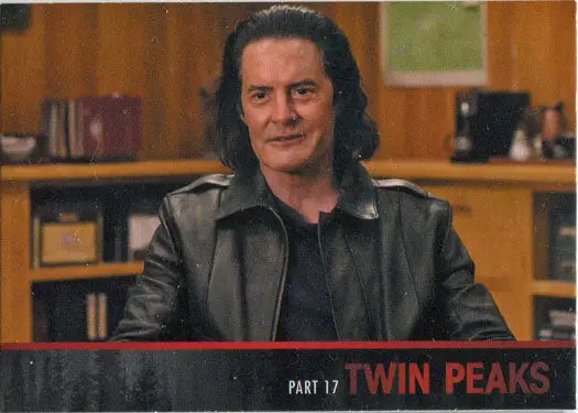 Man with long dark hair in a black leather jacket at a Twin Peaks limited series event