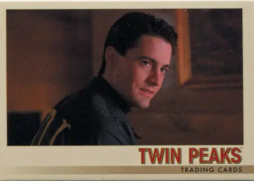 Twin Peaks promo card featuring a dark-haired man’s portrait in trading cards