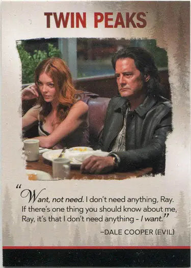 Twin Peaks trading card showcasing a scene and quote from the iconic TV series