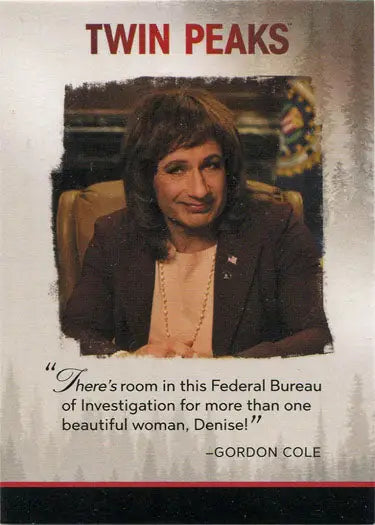 Trading card featuring a Twin Peaks character with a quote from the series