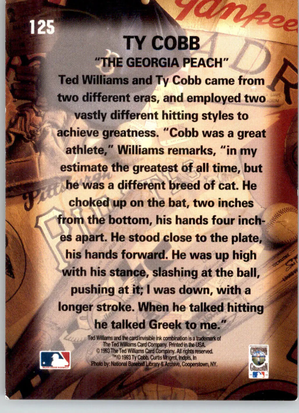Ty Cobb - 1993 Ted Williams - #125 - Baseball