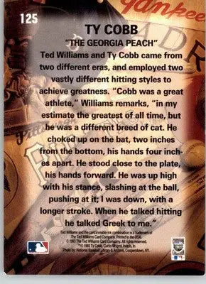 Ty Cobb - 1993 Ted Williams - #125 - Baseball - Baseball Card Single