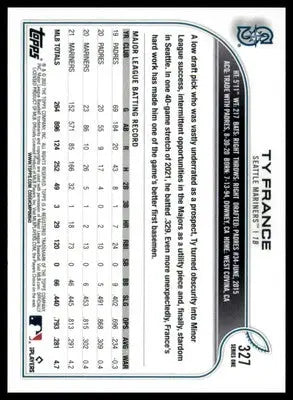 Ty France 2022 Topps #327 Seattle Mariners - Baseball Card Single