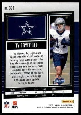 Ty Fryfogle Rookie 2022 Score #396 Dallas Cowboys - Football Card Single