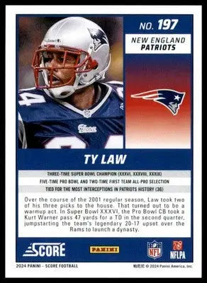 Ty Law 2024 Score #197 New England Patriots - Football Card Single