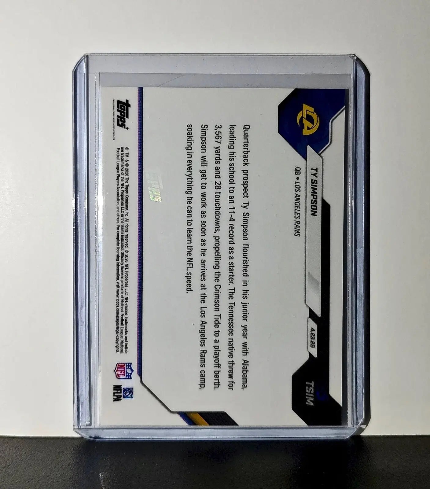Ty Simpson Rookie 2026 Topps Now Draft Night #TSIM Card Los Angeles Rams - Football Card Single