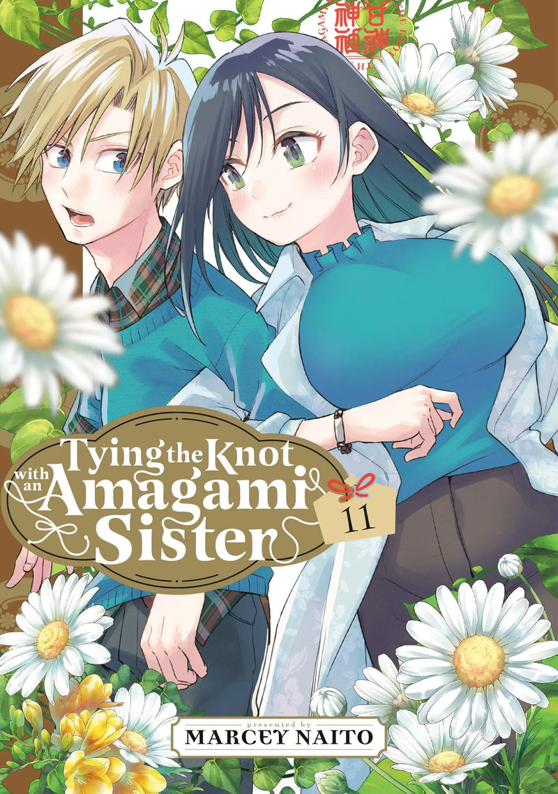 Anime-style illustration of a male and female characters surrounded by flowers in Tying The Knot With An Amagami Sister 11