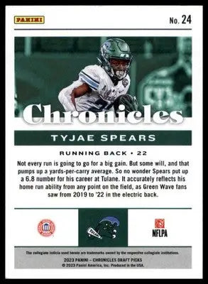 Tyjae Spears 2023 Panini Chronicles Draft Picks #24 Tulane Green Wave - Football Card Single