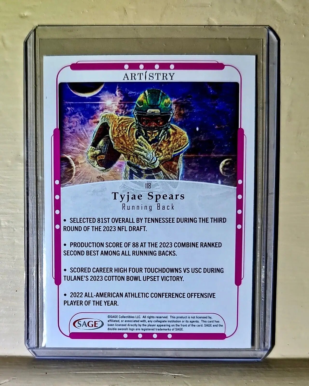 Tyjae Spears 2023 SAGE NFL Artistry Football #118 Card