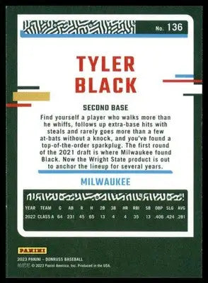 Tyler Black 2023 Donruss #136 Milwaukee Brewers - Baseball Card Single