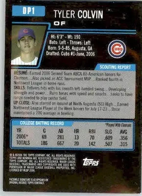Tyler Colvin - 2006 Bowman Draft Picks & Prospects - #DP1 - AUTO Baseball - Baseball Card Single