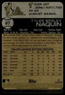 Tyler Naquin 2022 Topps Heritage #97 Cincinnati Reds - Baseball Card Single