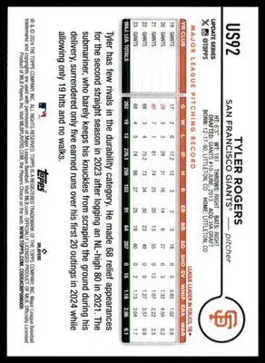 Tyler Rogers 2024 Topps Update #US92 San Francisco Giants - Baseball Card Single