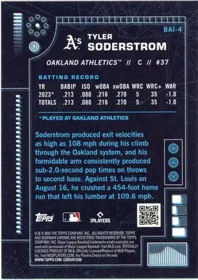 Tyler Soderstrom 2024 Bowman Bowman A.I. #BAI-4 Oakland Athletics - Baseball Card Single