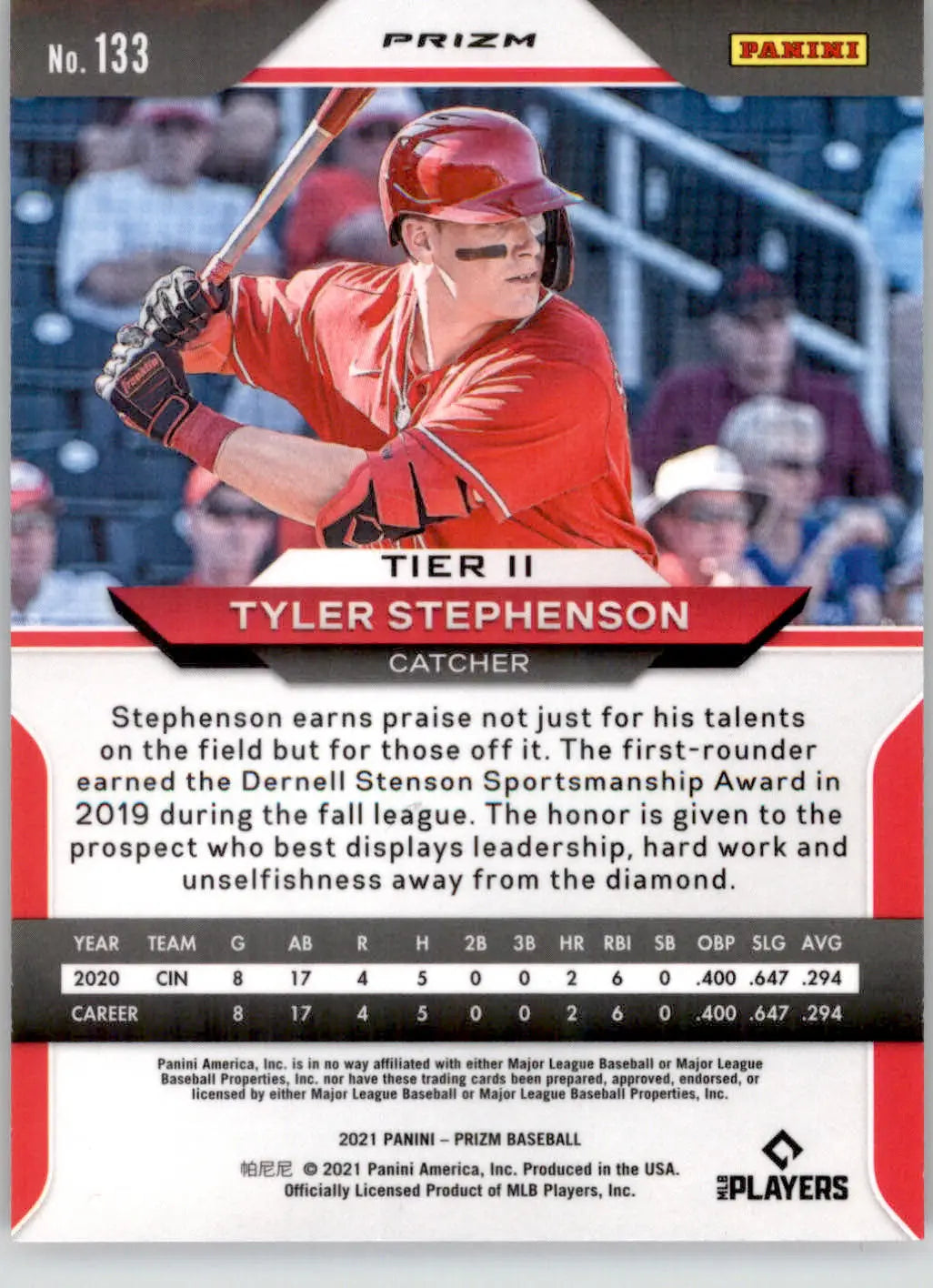 Tyler Stephenson - 2021 Panini Prizm - #133 - Red/White/Blue Prizm Baseball