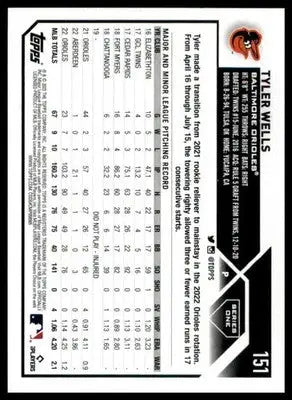 Tyler Wells 2023 Topps #151 Baltimore Orioles - Baseball Card Single