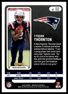 Tyquan Thornton Rookie 2022 Panini Absolute Retail #122 New England Patriots - Football Card Single