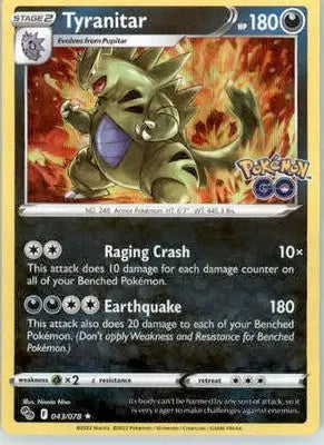 Tyranitar - Pokemon GO - 043/078 - Holo NM - Pokémon Card Single