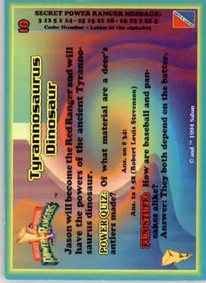 Tyrannosaurus Dinosaur - 1994 Collect-A-Card Mighty Morphin Power Rangers #10 - Non-Sports Card Single