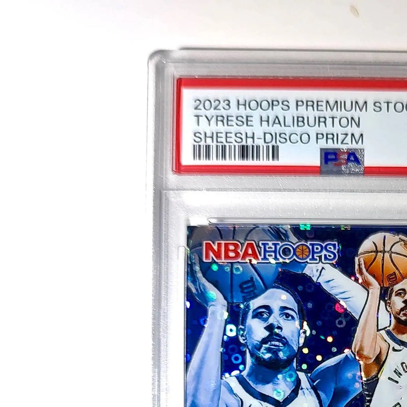 Tyrese Haliburton 2023 Panini Hoops Premium Sheesh #9 Disco Prizm PSA 9 Mint