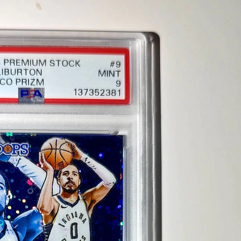 Tyrese Haliburton 2023 Panini Hoops Premium Sheesh #9 Disco Prizm PSA 9 Mint