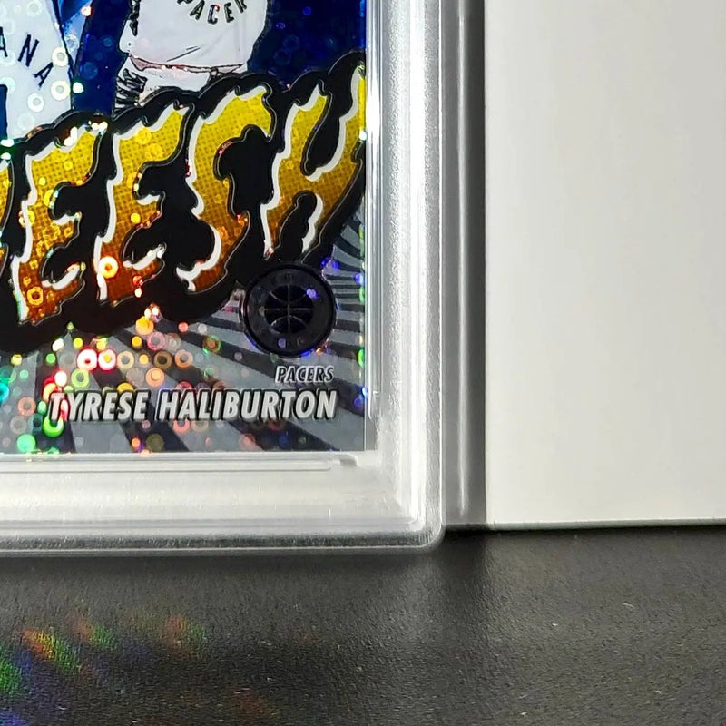 Tyrese Haliburton 2023 Panini Hoops Premium Sheesh #9 Disco Prizm PSA 9 Mint
