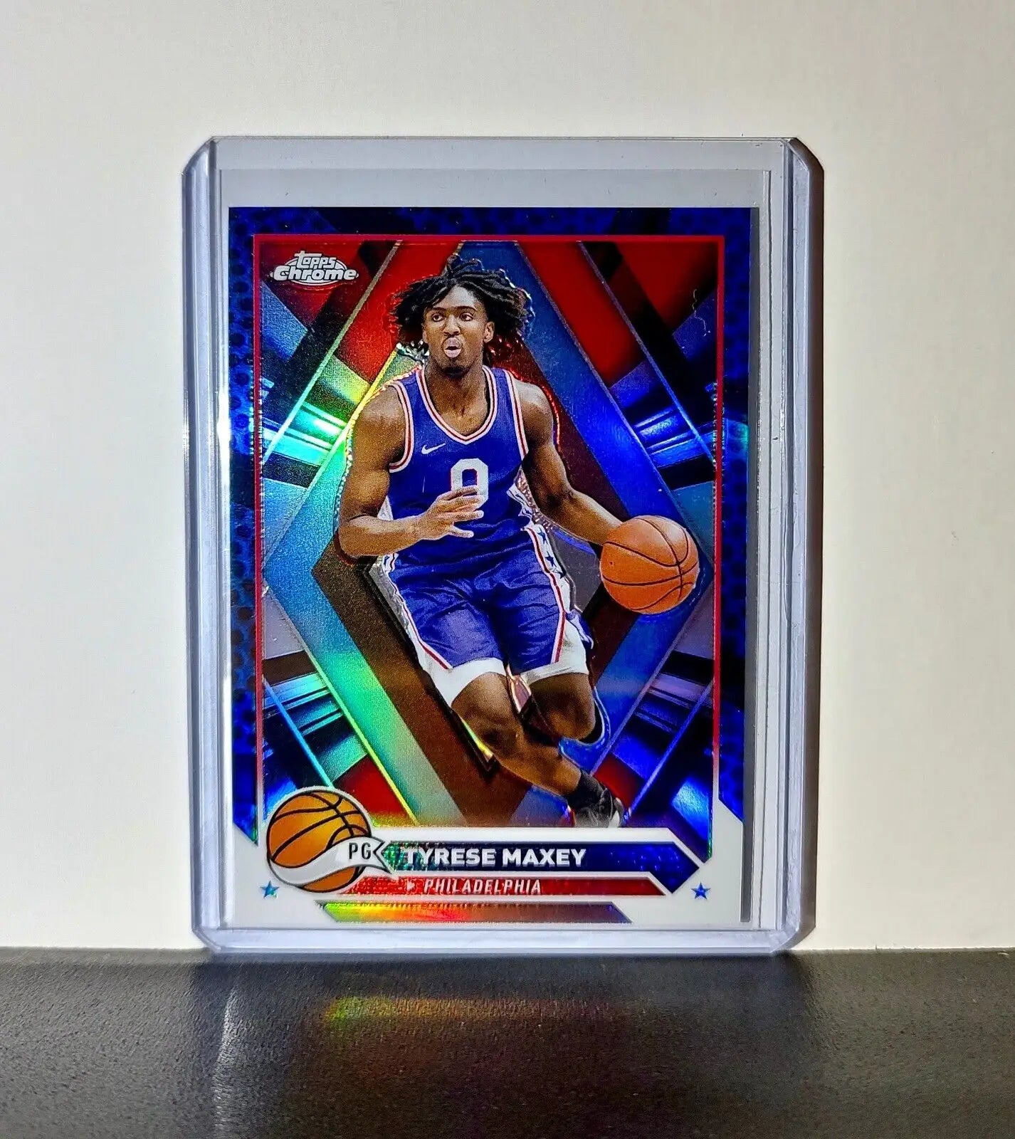 Tyrese Maxey 2023-24 Topps Chrome NBA #33 Blue Refractor Card Philadelphia 76ers - Basketball Card Single