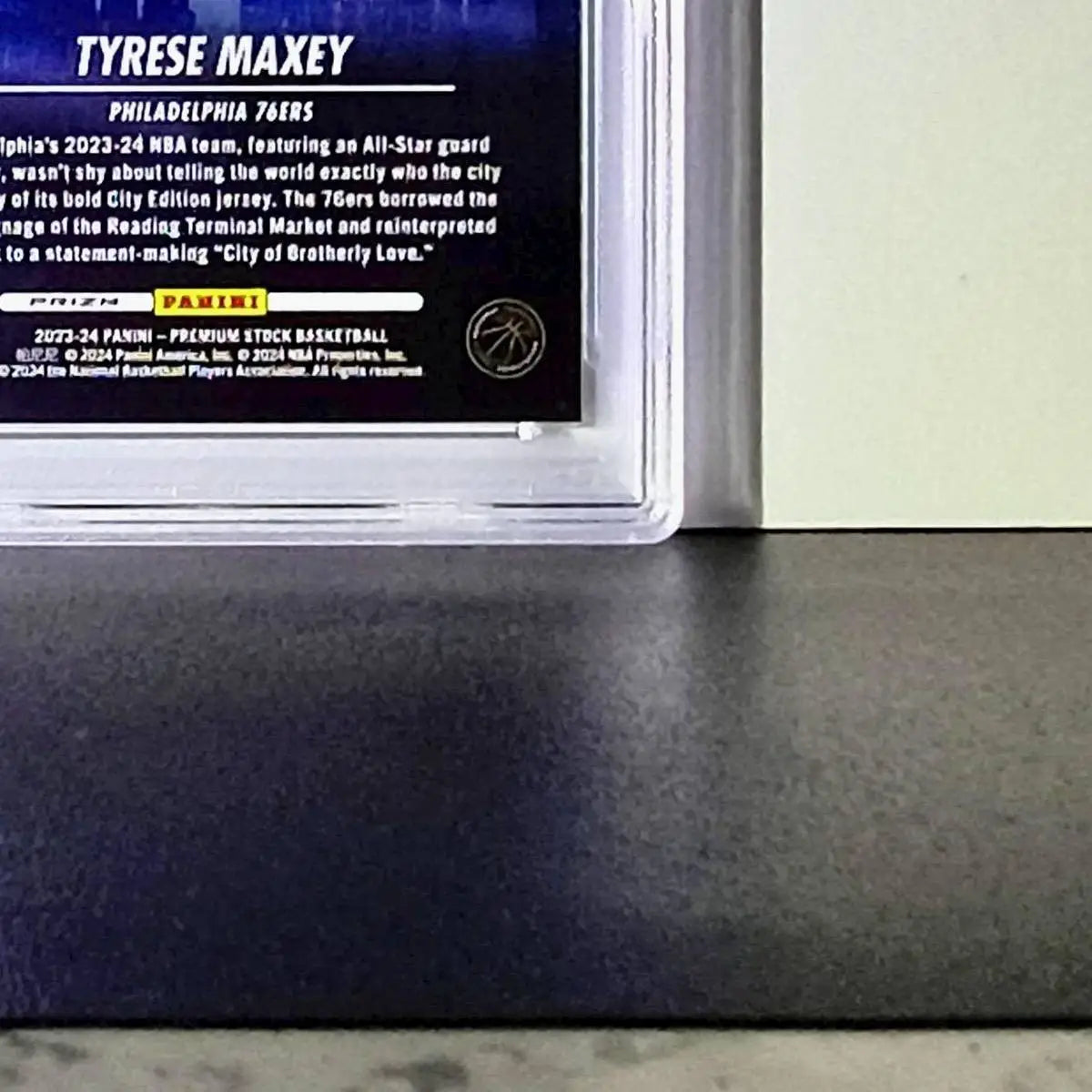 Tyrese Maxey 2023 NBA Panini Hoops Premium #18 City Edition Disco Prizm PSA 8 - Basketball Card Single