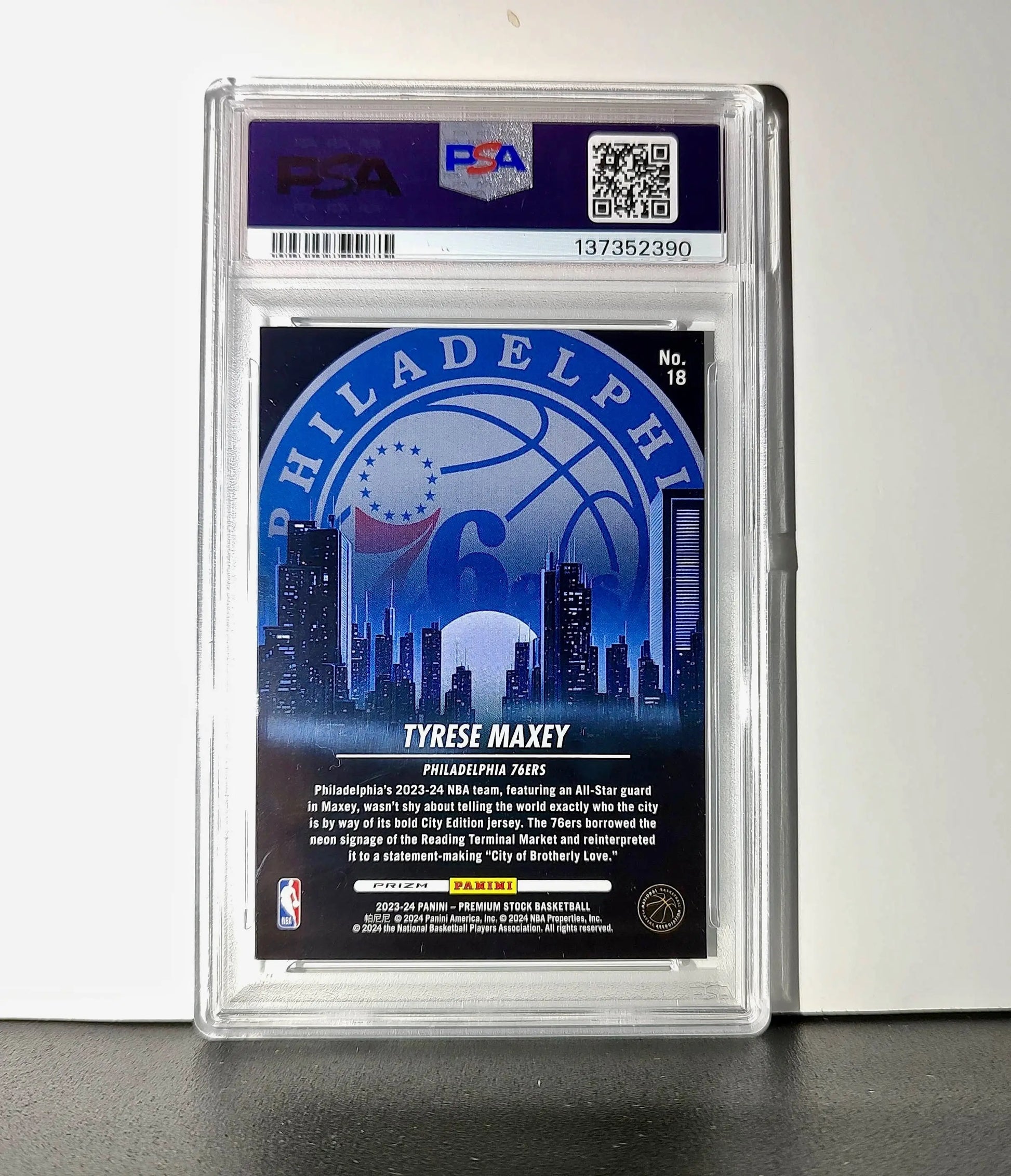 Tyrese Maxey 2023 Panini Hoops Premium City Edition #18 Disco Prizm PSA 8 NM-MT