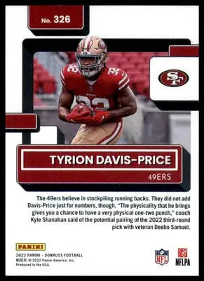 Tyrion Davis-Price Rookie 2022 Donruss #326 San Francisco 49ers - Football Card Single