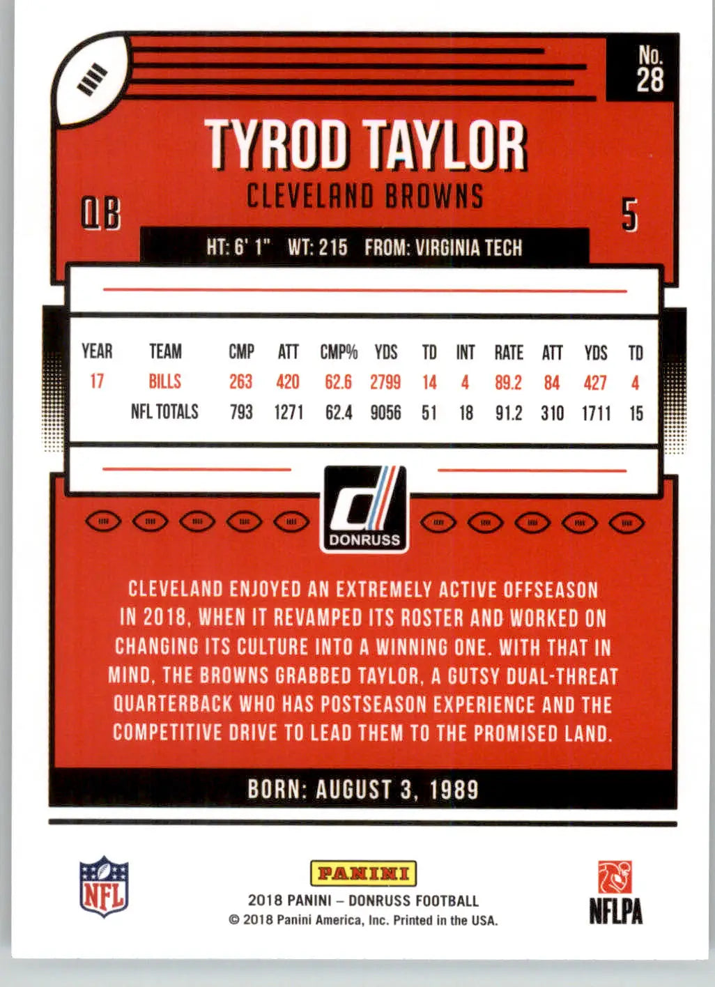Tyrod Taylor - 2018 Donruss - #28 - Football