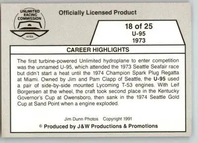 U-95 1973 - 1991 APBA Thunder on the Water - #18 - Racing - Racing Card Single