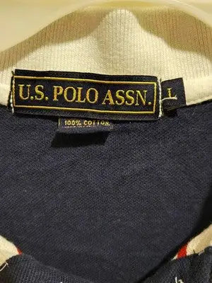 U.S. Polo Assn Polo Shirt Mens L White Red Stripe Navy USPA Logo Embroidered 3 - Apparel