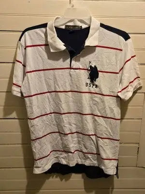 U.S. Polo Assn Polo Shirt Mens L White Red Stripe Navy USPA Logo Embroidered 3 - Apparel