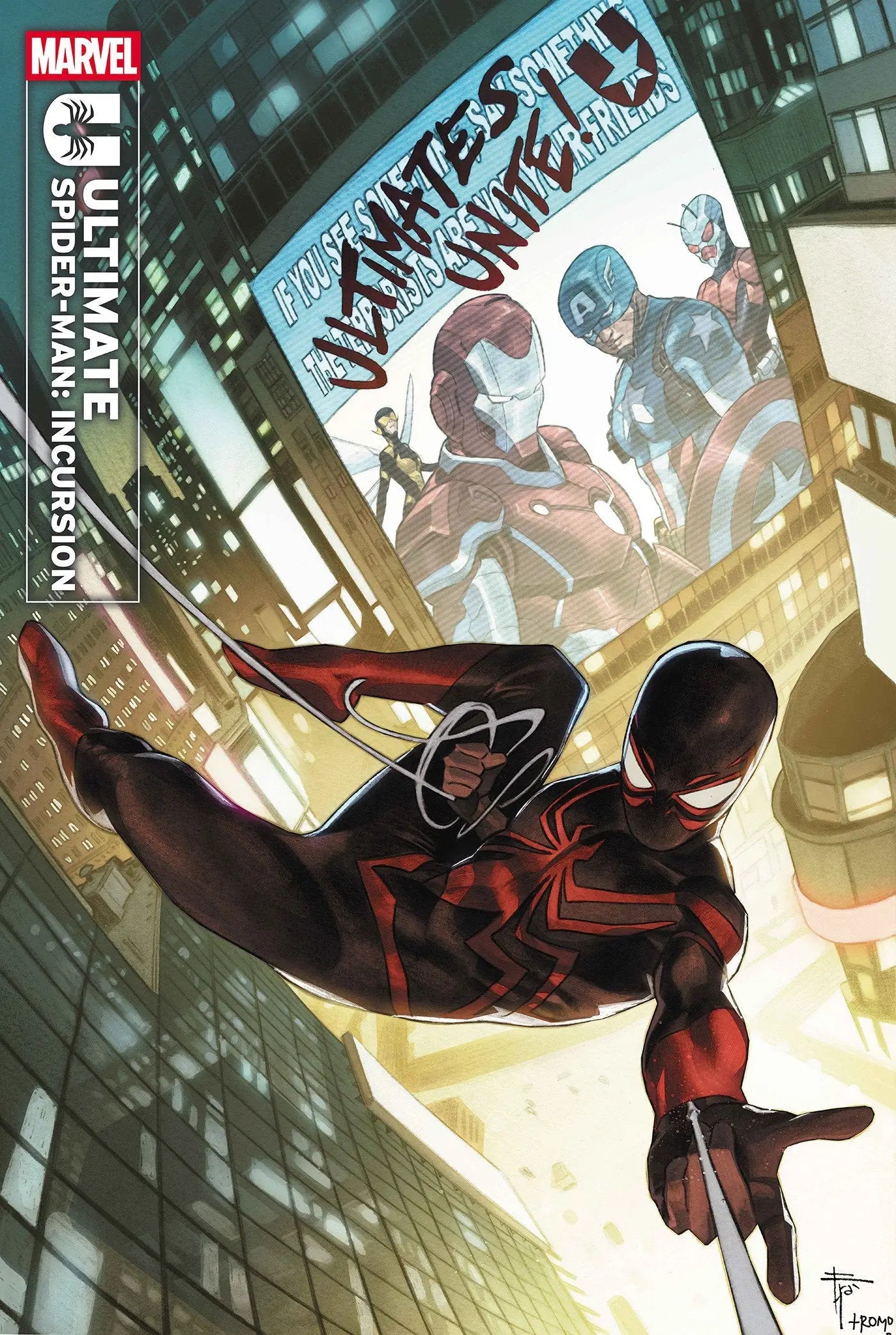 Comic book cover of Ultimate Spider-Man Incursion #1 Francesco Mobili variant featuring Miles Morales in the Ultimate universe